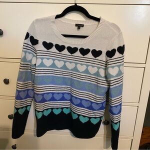 Talbots Women's Heart Pattern Sweater - Ivory, Blue, and Navy